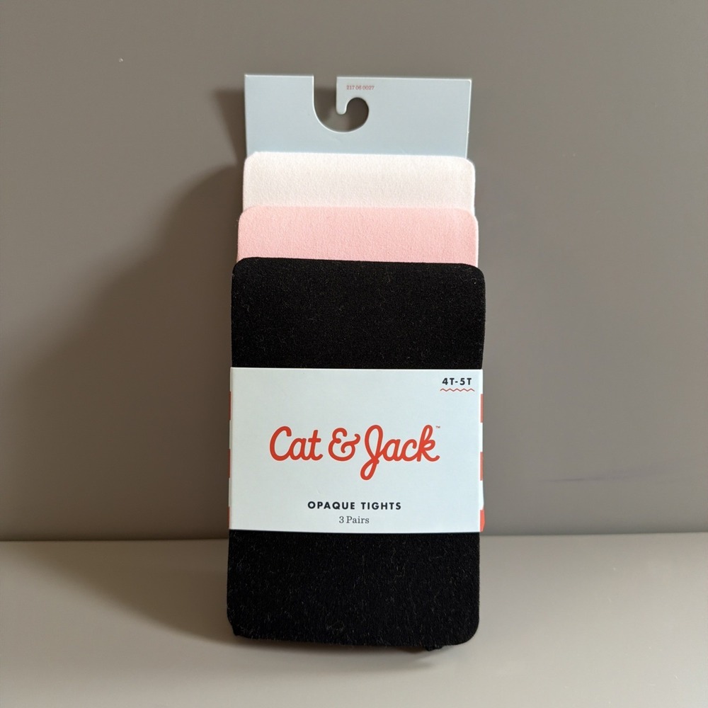 Cat & Jack Toddler Girls 3-pack Opaque Tights (Pink, White, Black) Size 4T-5T